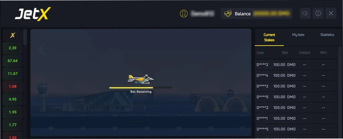 JetX betting panel and auto cashout