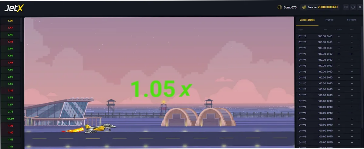JetX demo mode free play interface